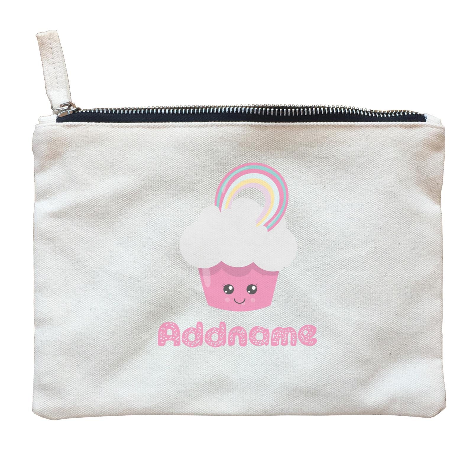 Magical Sweets Pink Cupcake with Rainbow Addname Zipper Pouch