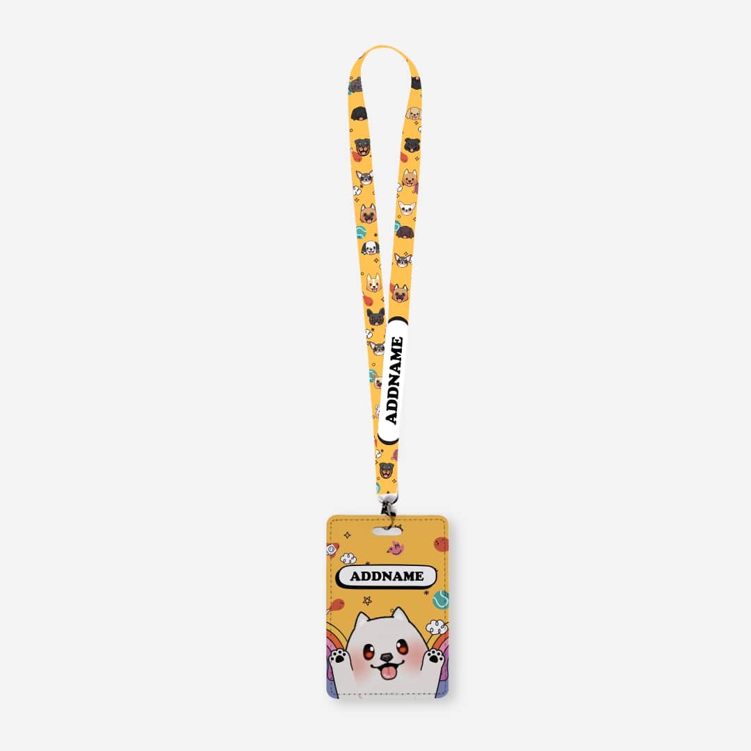 Paw Print Series Lanyard with Cardholder - White Pomeranian