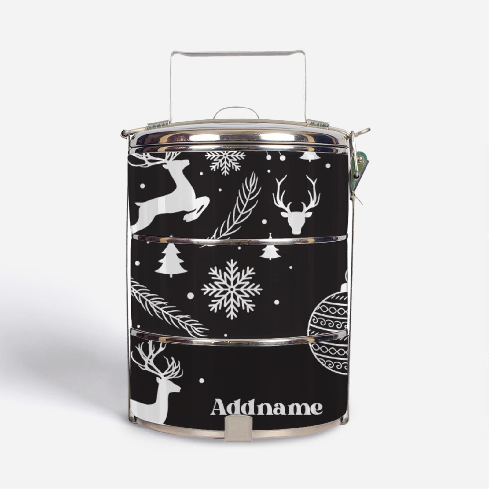 Christmas Series Standard Tiffin Carrier - Jubilant Reindeers Black