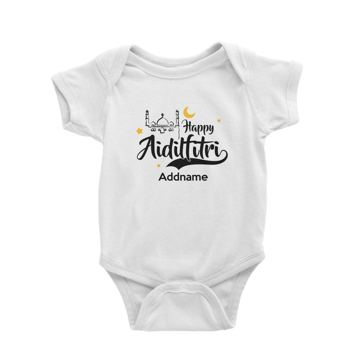 Raya Typography Doodle Mosque Happy Aidilfitri Addname Baby Rompers