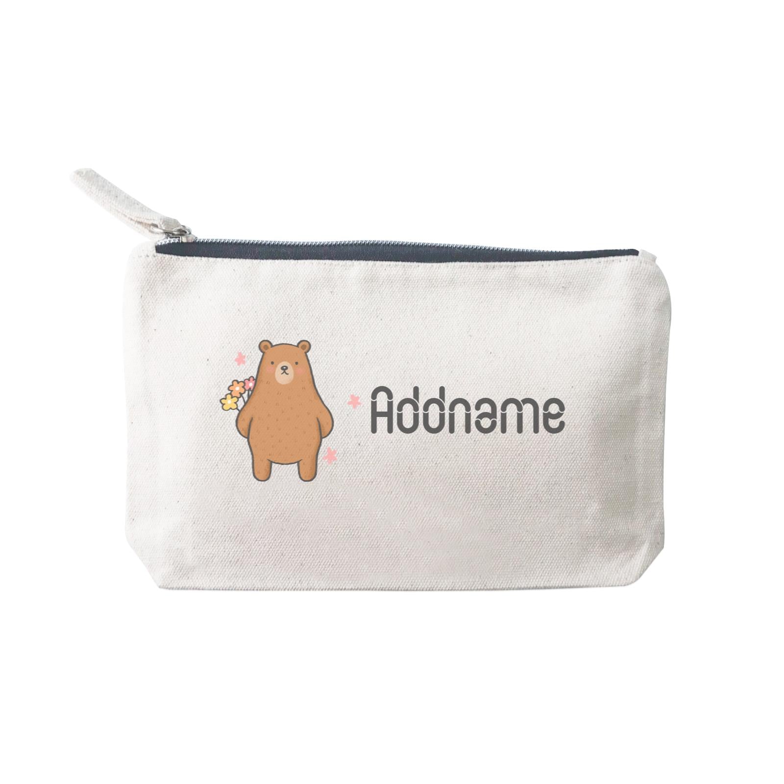 Cute Hand Drawn Style Bear with Flowers Addname SP Stationery Pouch 2