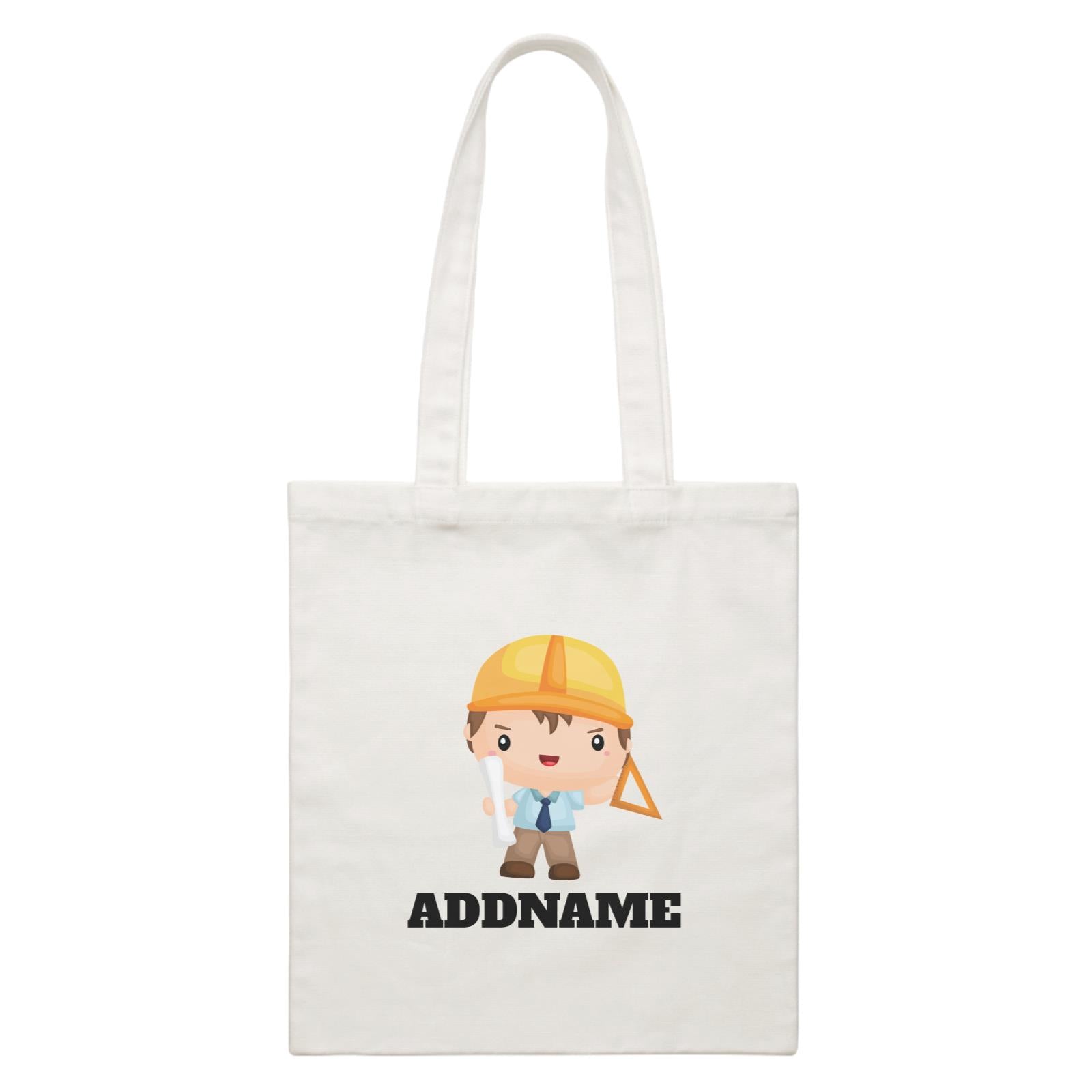Birthday Construction Architect Boy In Work Addname White Canvas Bag