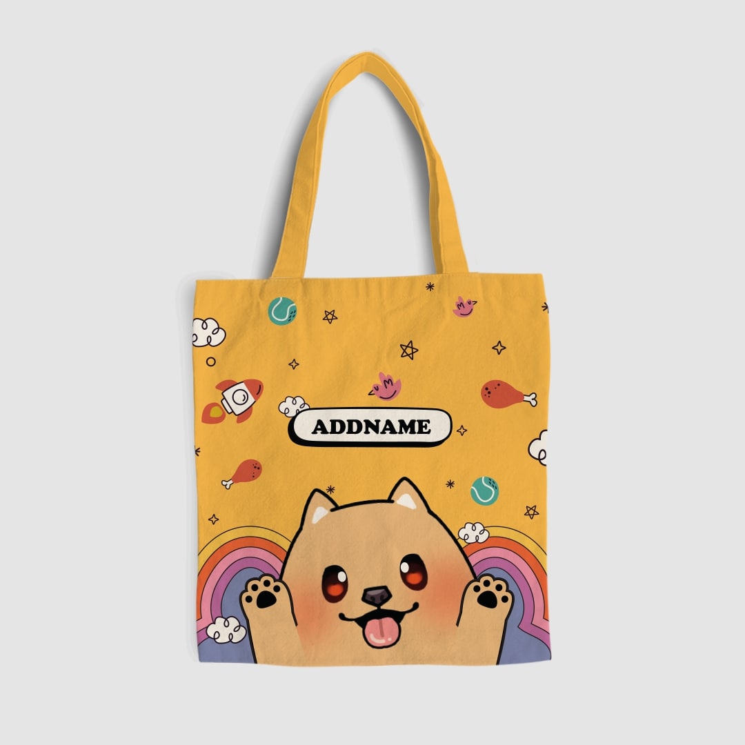 Paw Print Series Full Print Tote Bag - Lght Brown Pomeranian