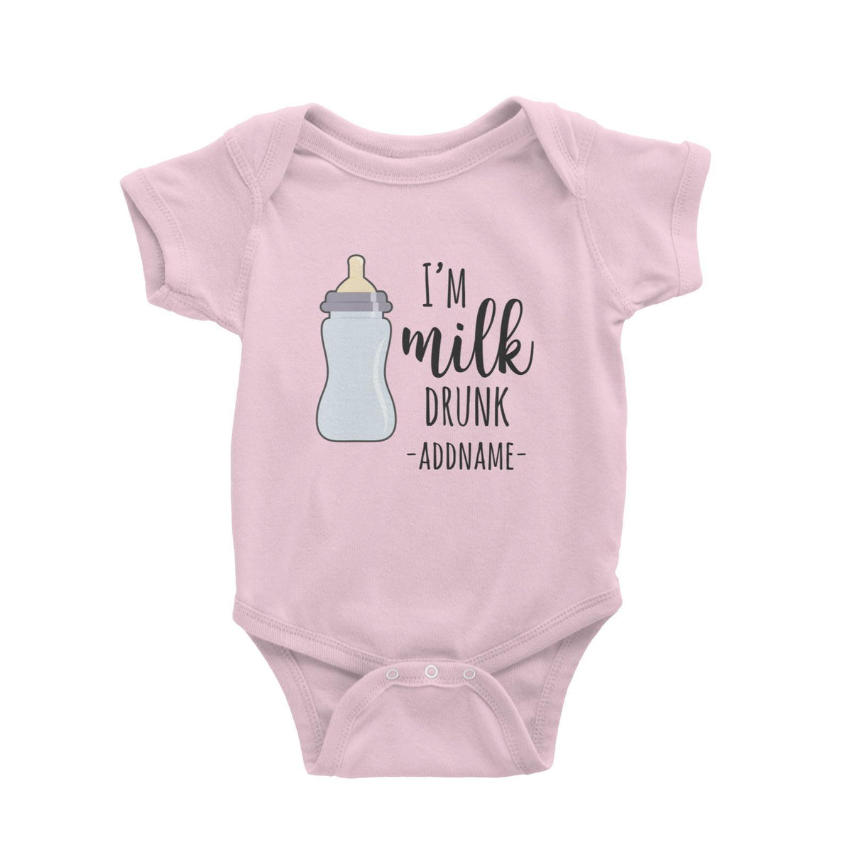 I'm Milk Drunk Addname with Milk Bottle Baby Romper Personalizable Designs Basic Newborn