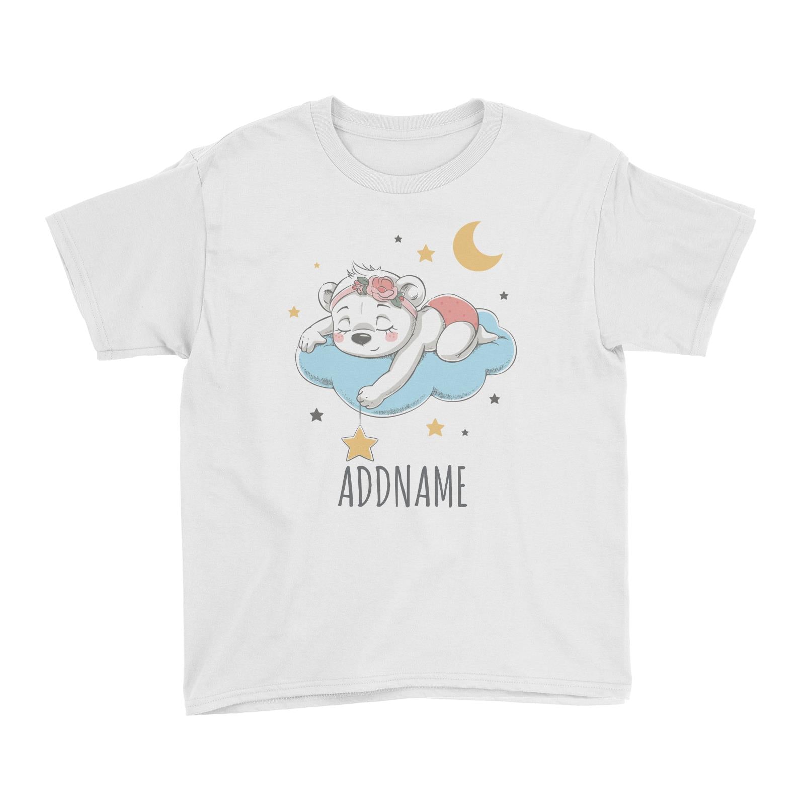 Sleeping Girl Bear on Cloud White Kid's T-Shirt Personalizable Designs Cute Sweet Animal For Girls Newborn HG