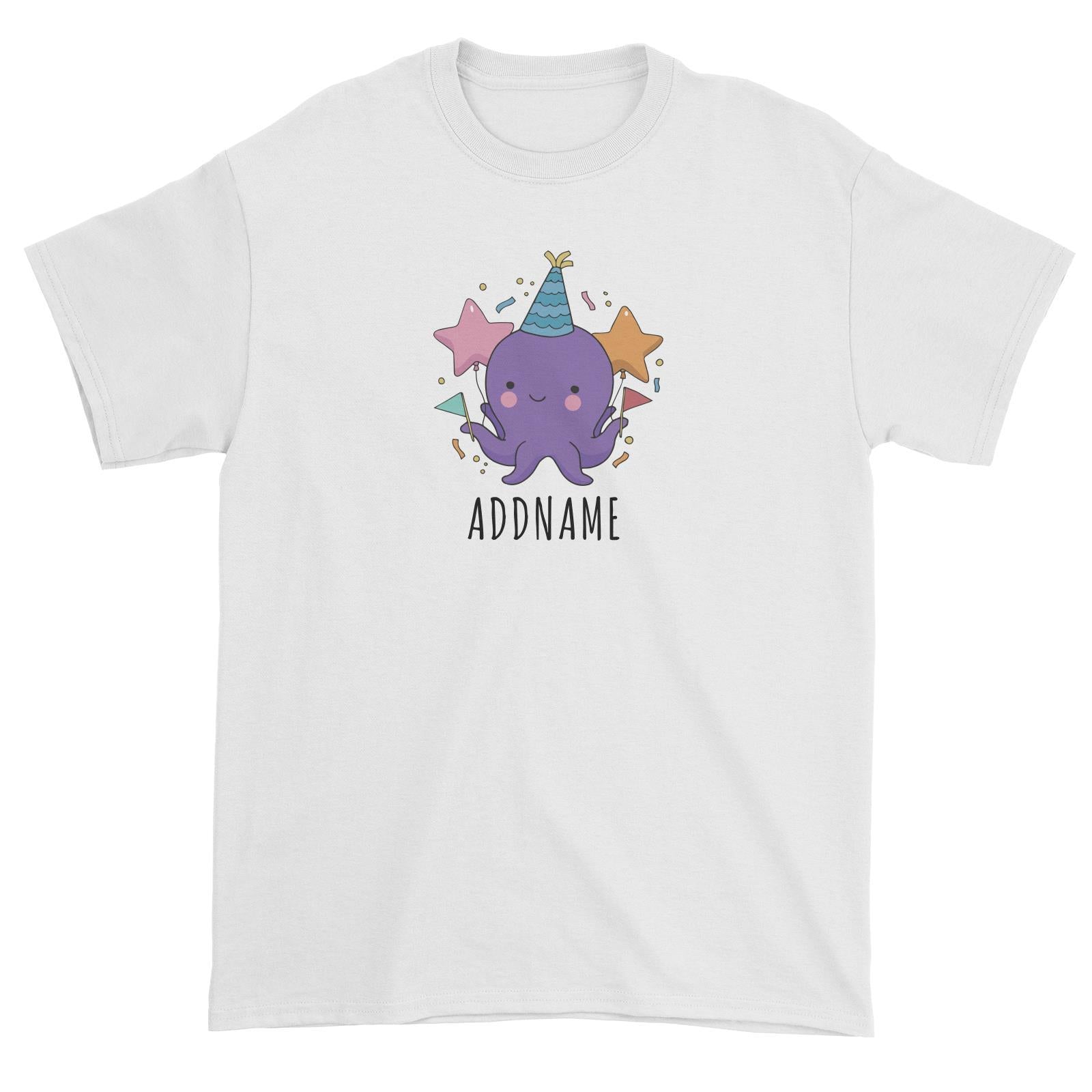 Birthday Sketch Animals Octopus with Flags Addname Unisex T-Shirt