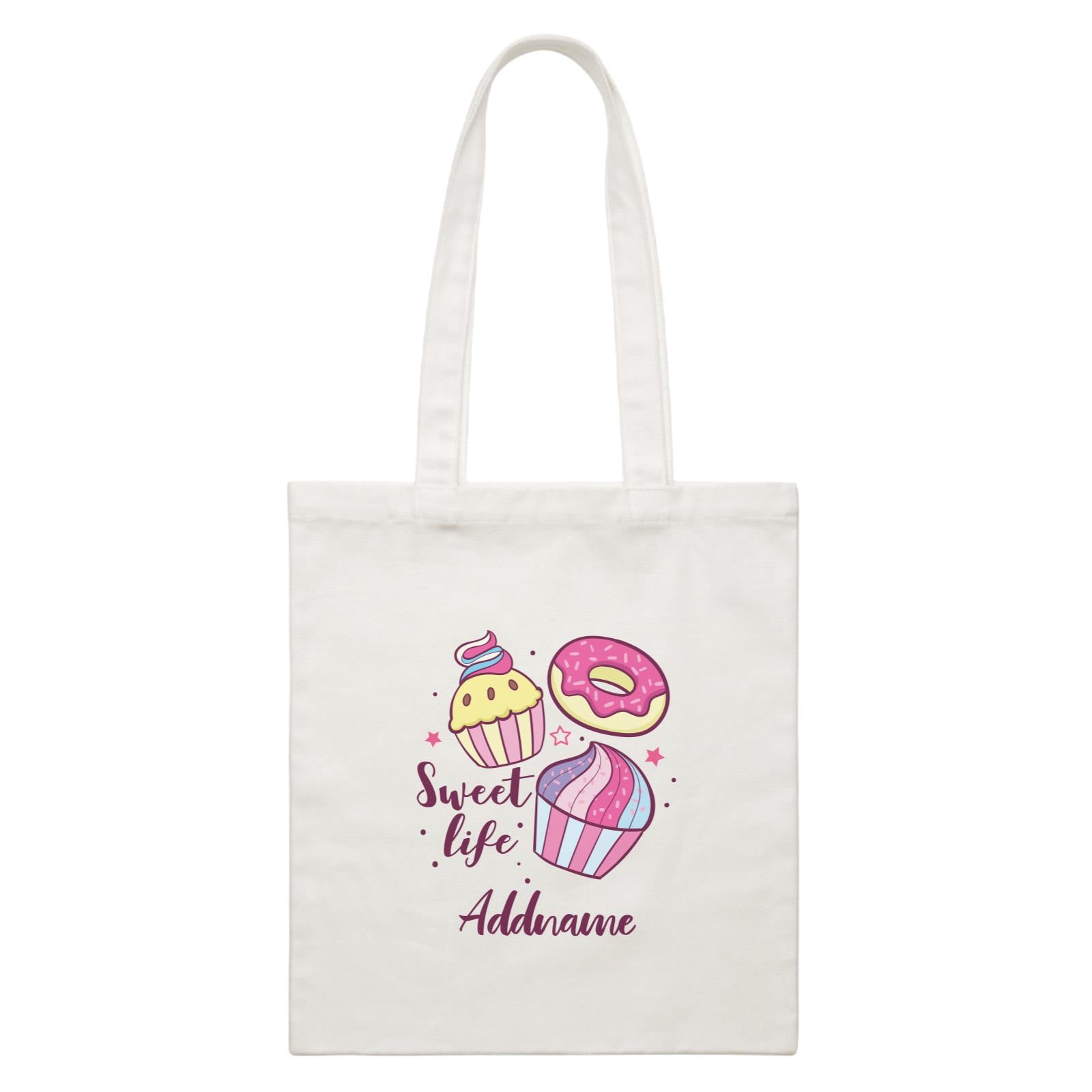 Cool Cute Foods Sweet Life Dessert Addname White Canvas Bag