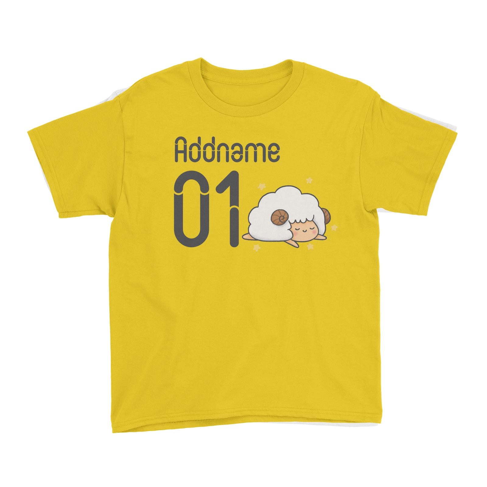 Name and Number Cute Hand Drawn Style Sheep Kid's T-Shirt