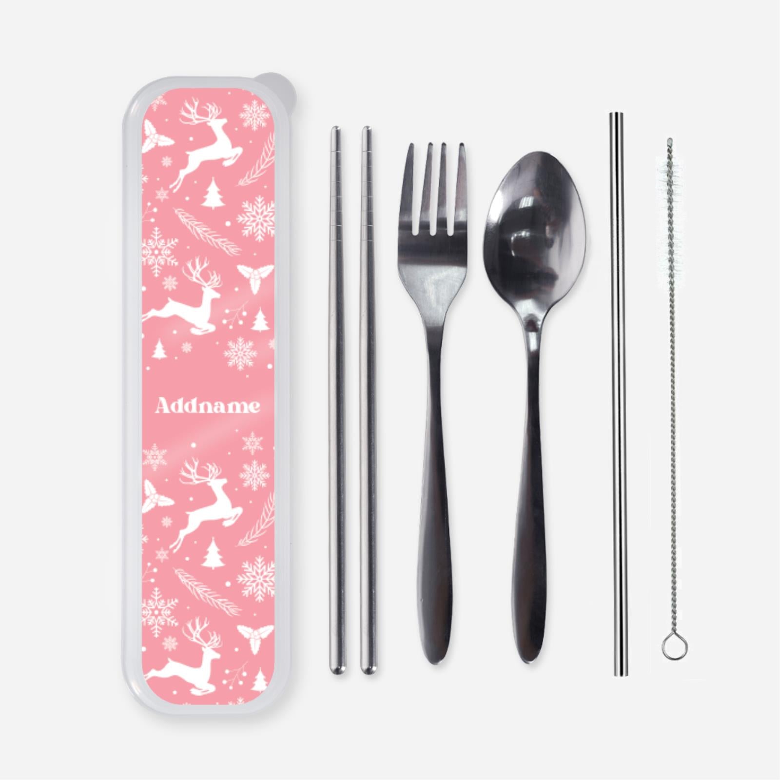 Christmas Series Cutlery - Jubilant Reindeers Light PInk