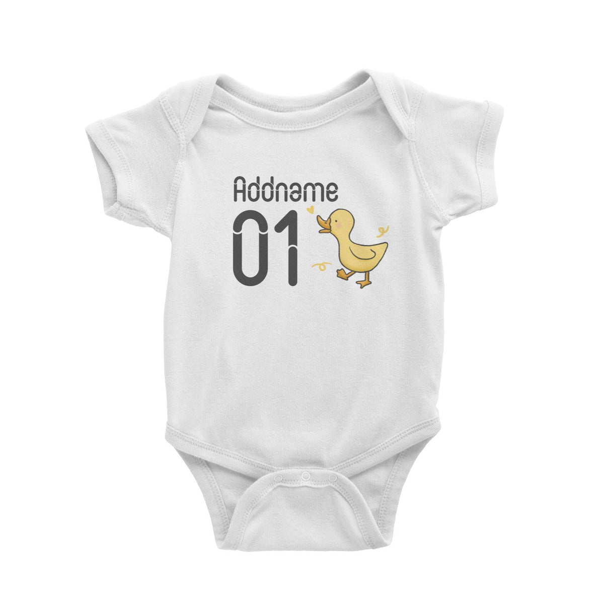 Name and Number Cute Hand Drawn Style Duck Baby Romper