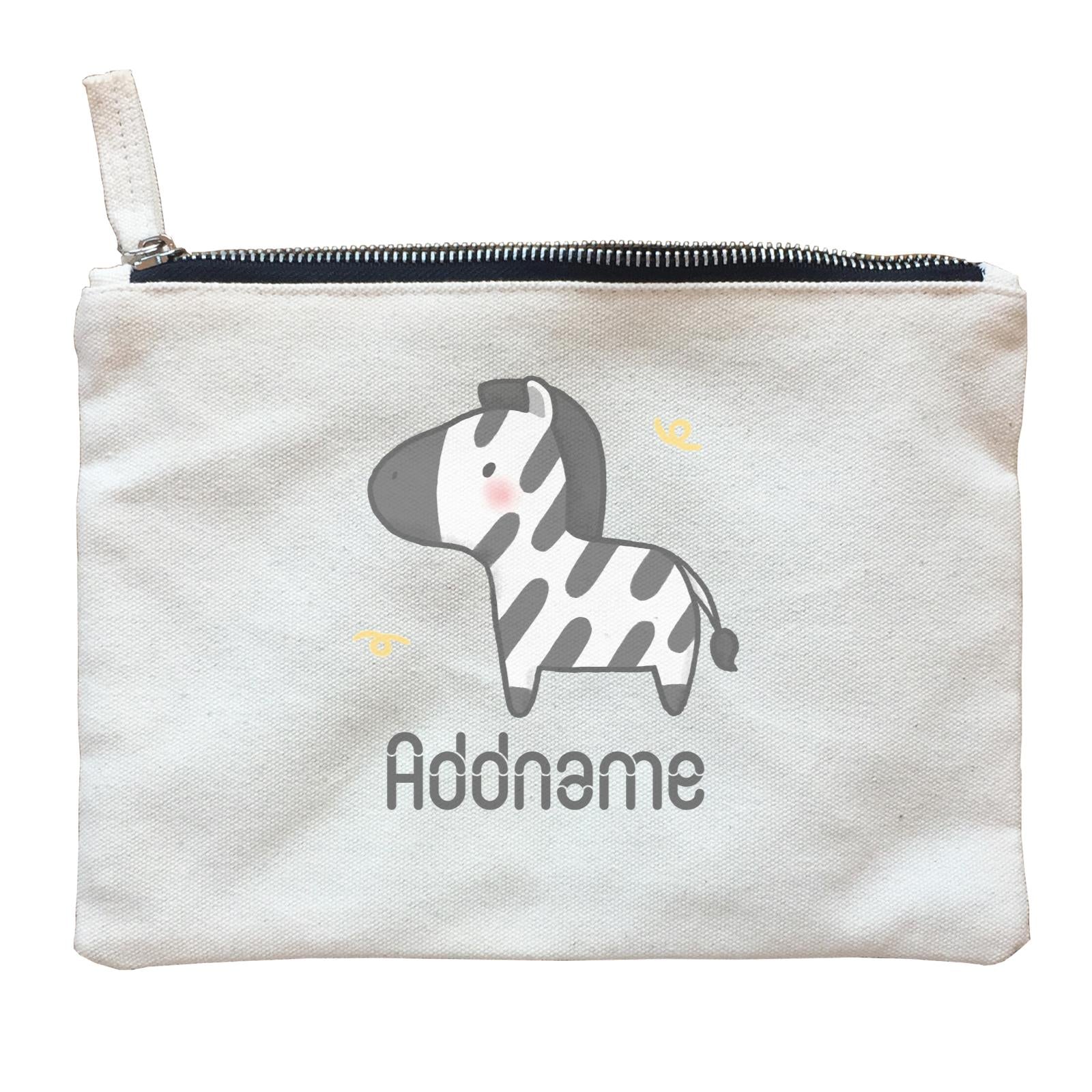Cute Hand Drawn Style Zebra Addname Zipper Pouch