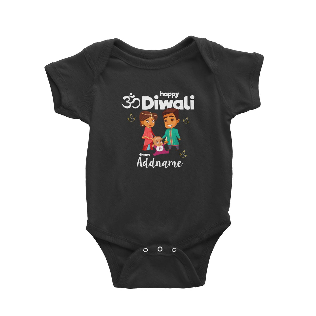 Cute Family Of Three OM Happy Diwali From Addname Baby Romper