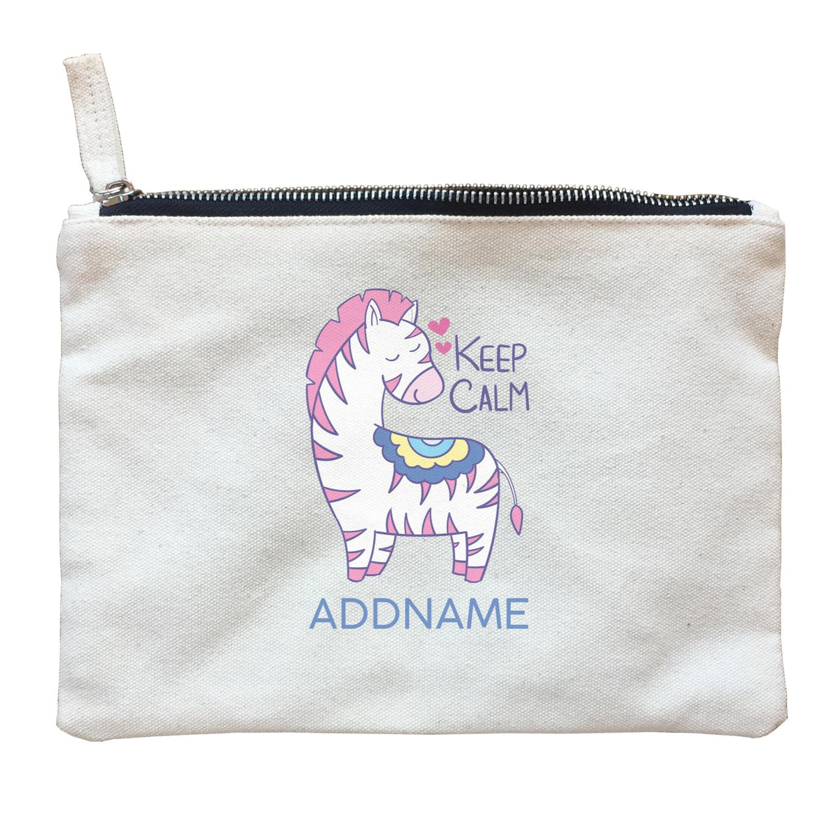 Cool Cute Animals Zebra Keep Calm Addname Zipper Pouch