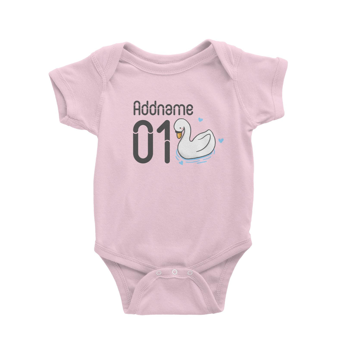 Name and Number Cute Hand Drawn Style Swan Baby Romper
