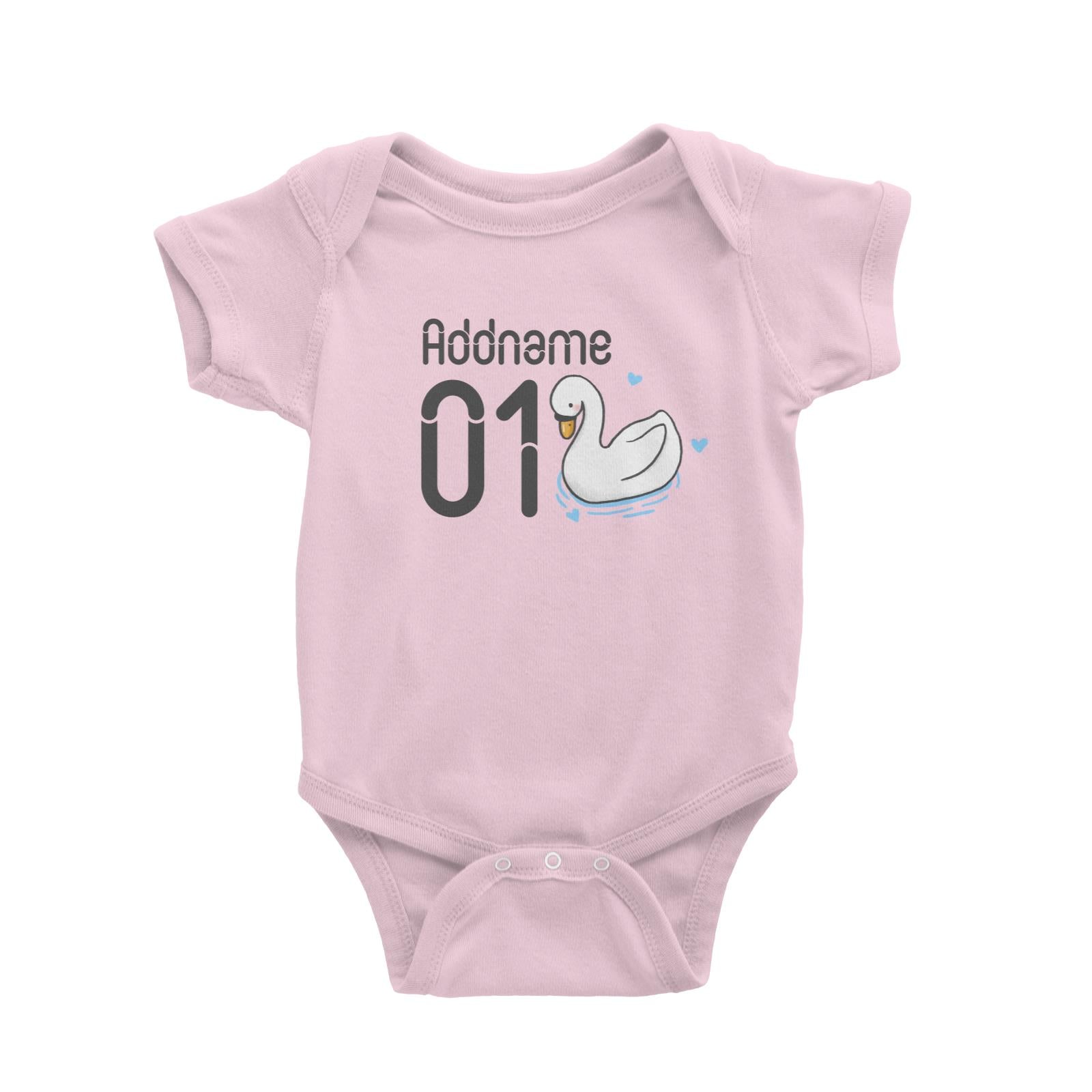 Name and Number Cute Hand Drawn Style Swan Baby Romper