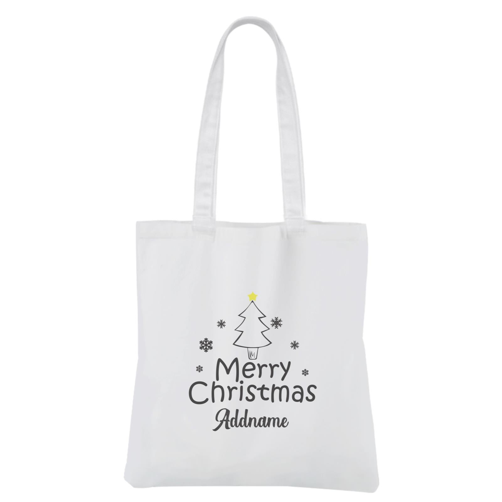 Christmas Series Merry Christmas Tree with Snowflakes White Canvas Bag