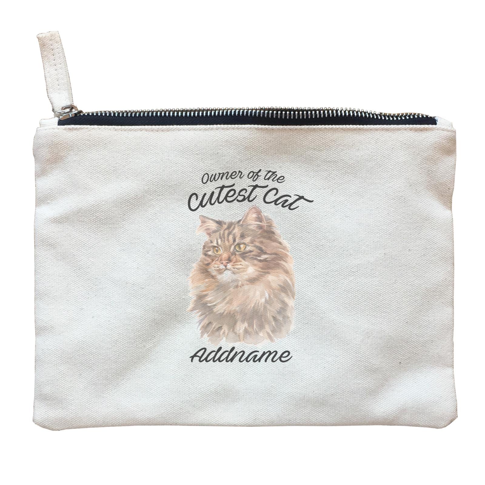 Watercolor Owner Of The Cutest Cat Siberian Cat Brown Addname Zipper Pouch