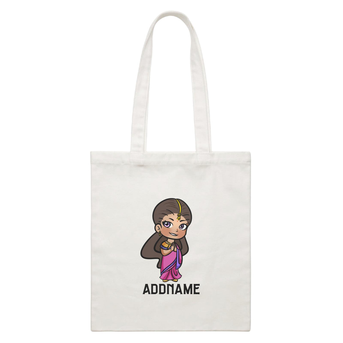 Deepavali Series Chibi Woman Addname White Canvas Bag