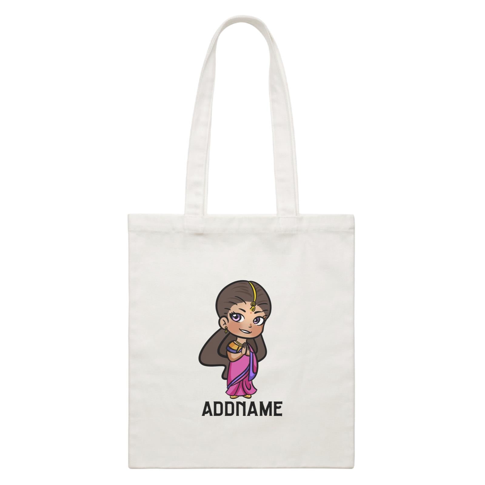 Deepavali Series Chibi Woman Addname White Canvas Bag