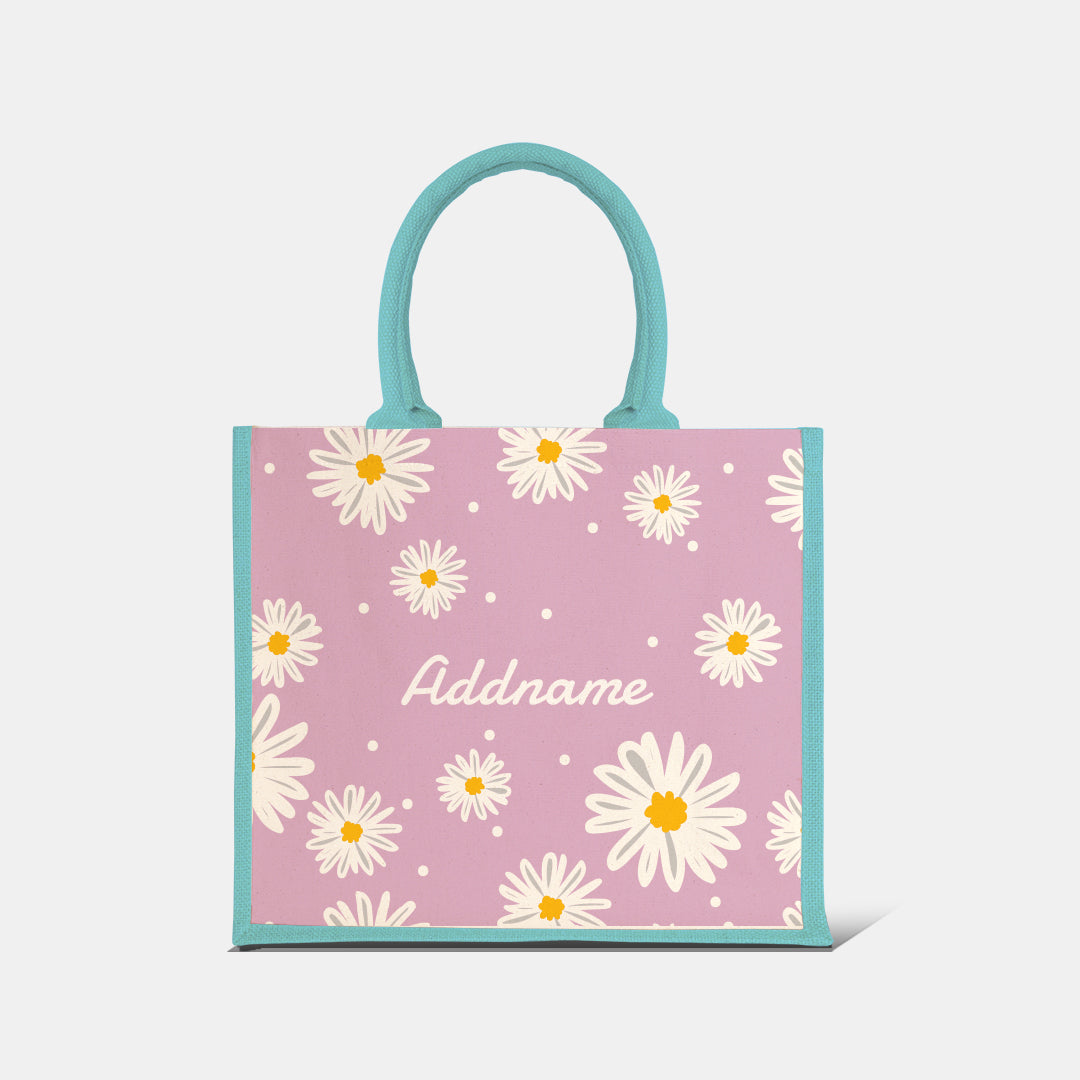 Daisy Series Half Lining Jute Bag - Blush Light Blue