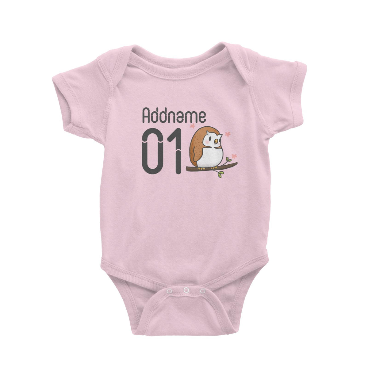 Name and Number Cute Hand Drawn Style Owl Baby Romper