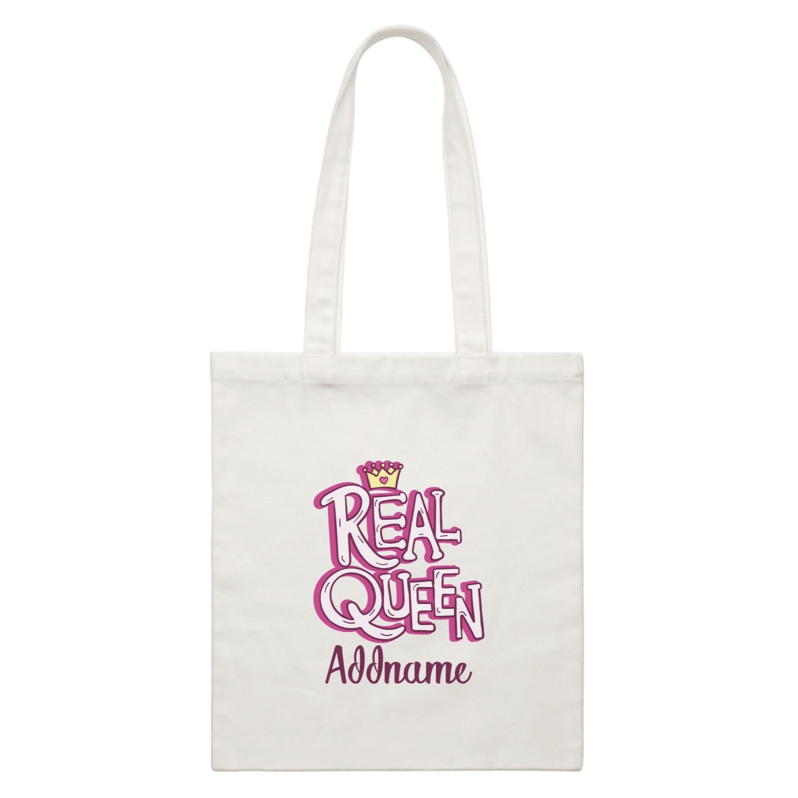 Cool Cute Words Real Queen Addname White Canvas Bag