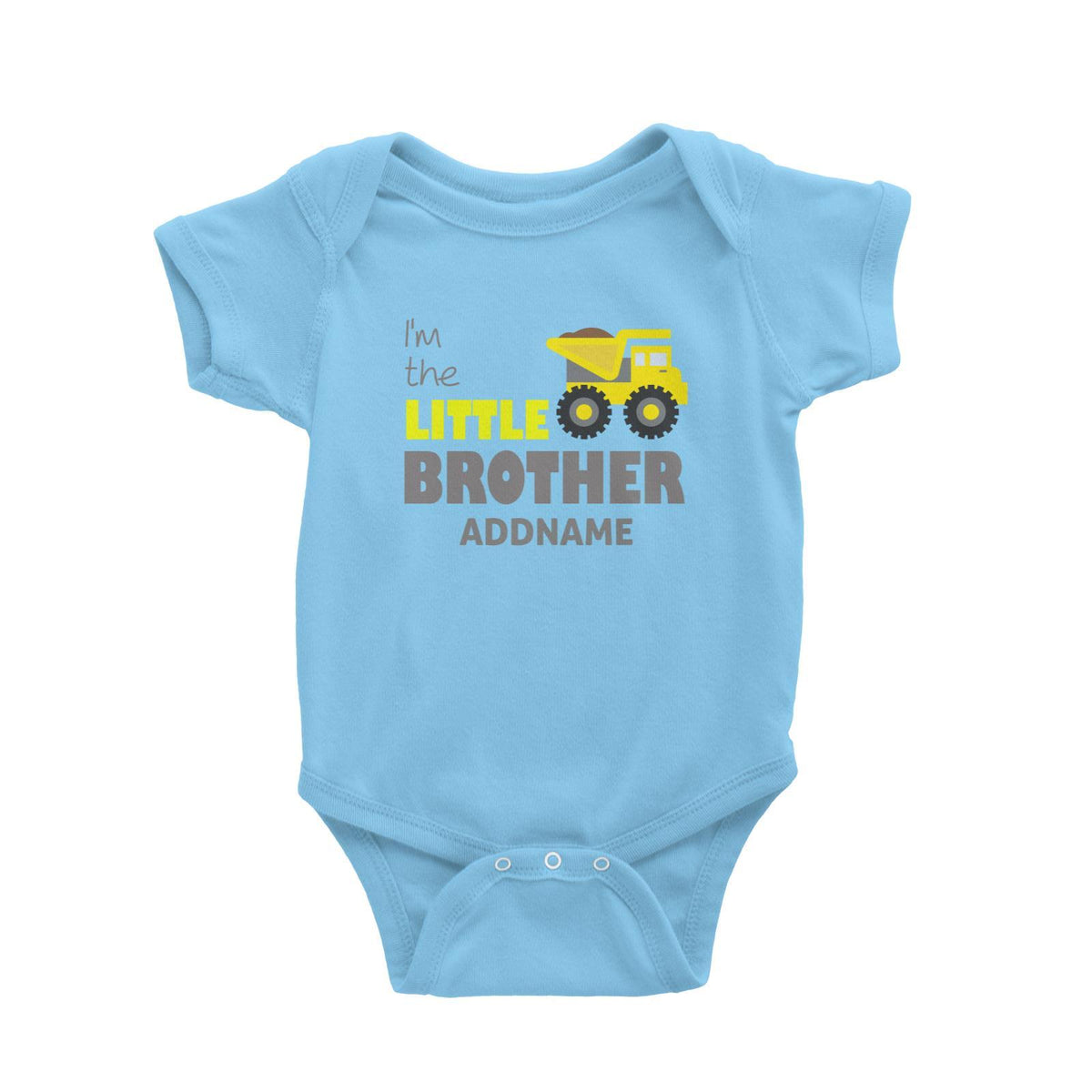I'm The Little Brother Addname with Yellow Bulldozer Baby Romper Personalizable Designs Basic Newborn