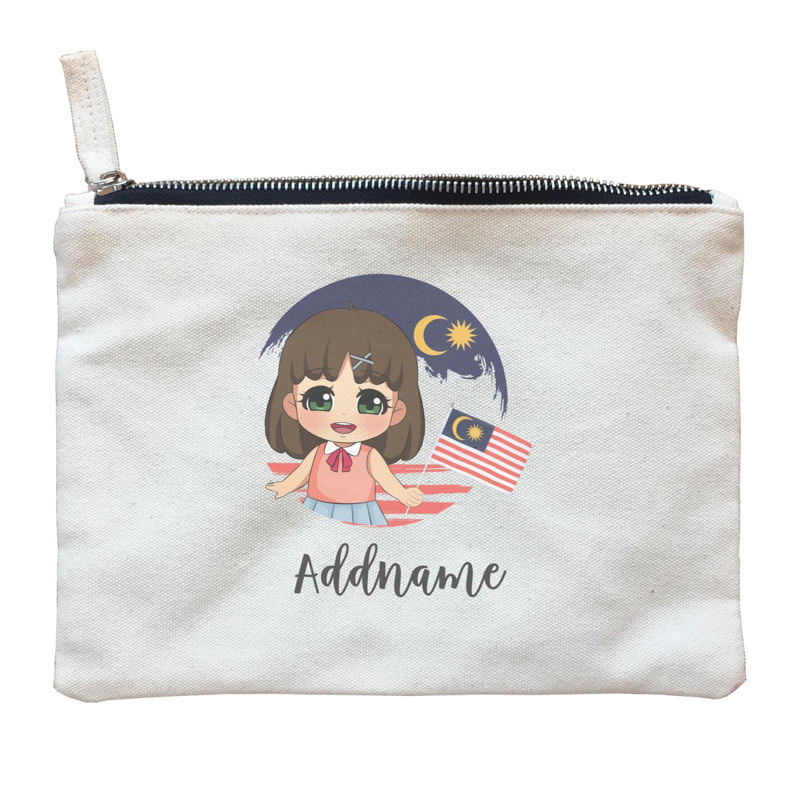 Merdeka Series Round Flag Chinese Girl Addname Zipper Pouch