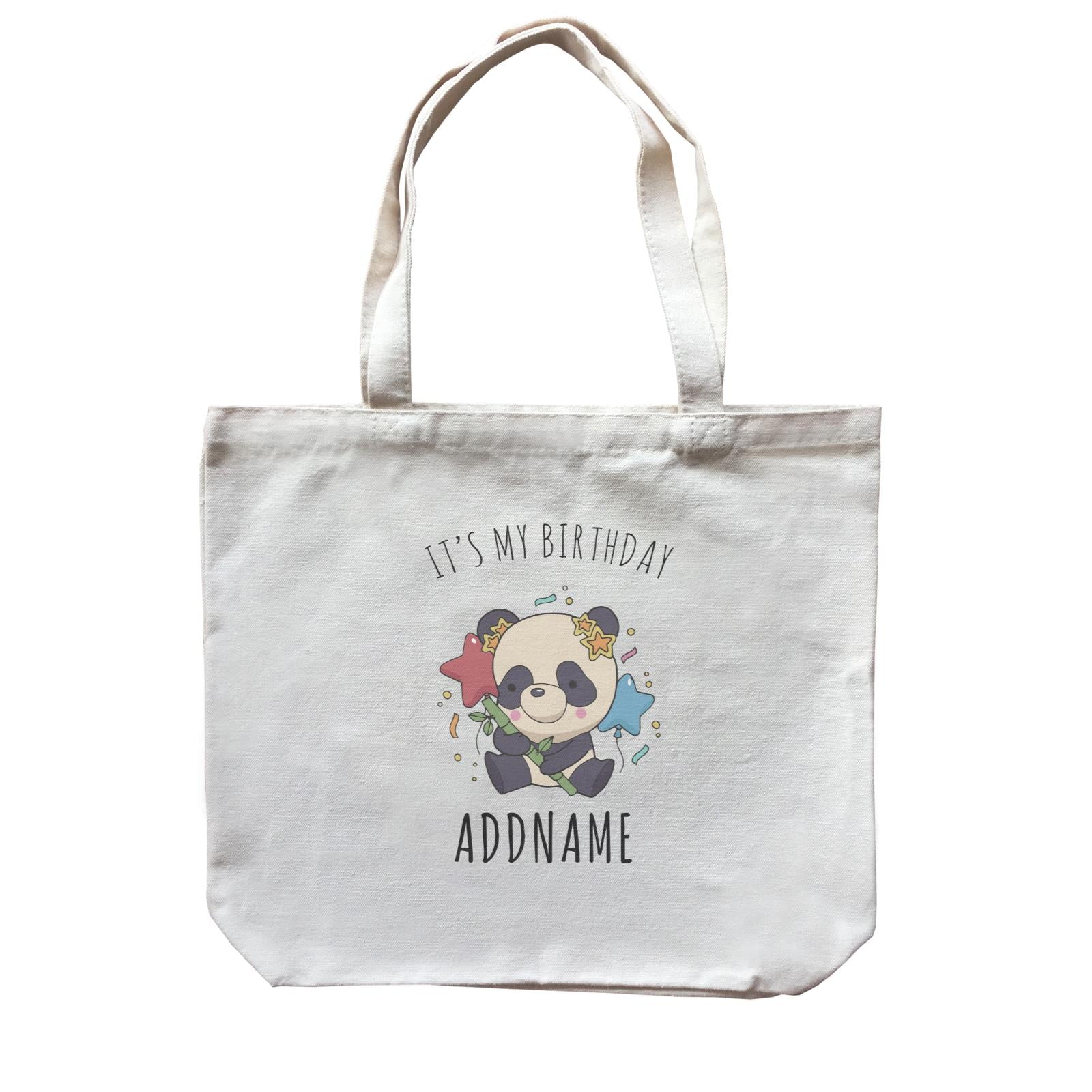 Birthday Sketch Animals Panda with Party Hat Holding Bamboo It's My Birthday Addname Canvas Bag