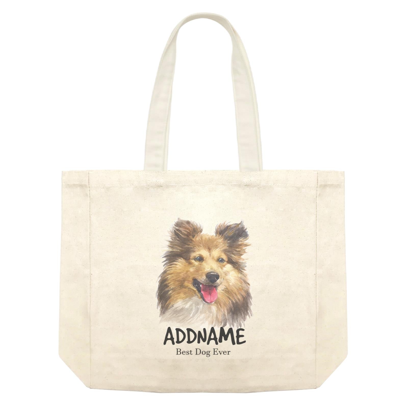 Watercolor Dog Shetland Sheepdog Best Dog Ever Addname Shopping Bag