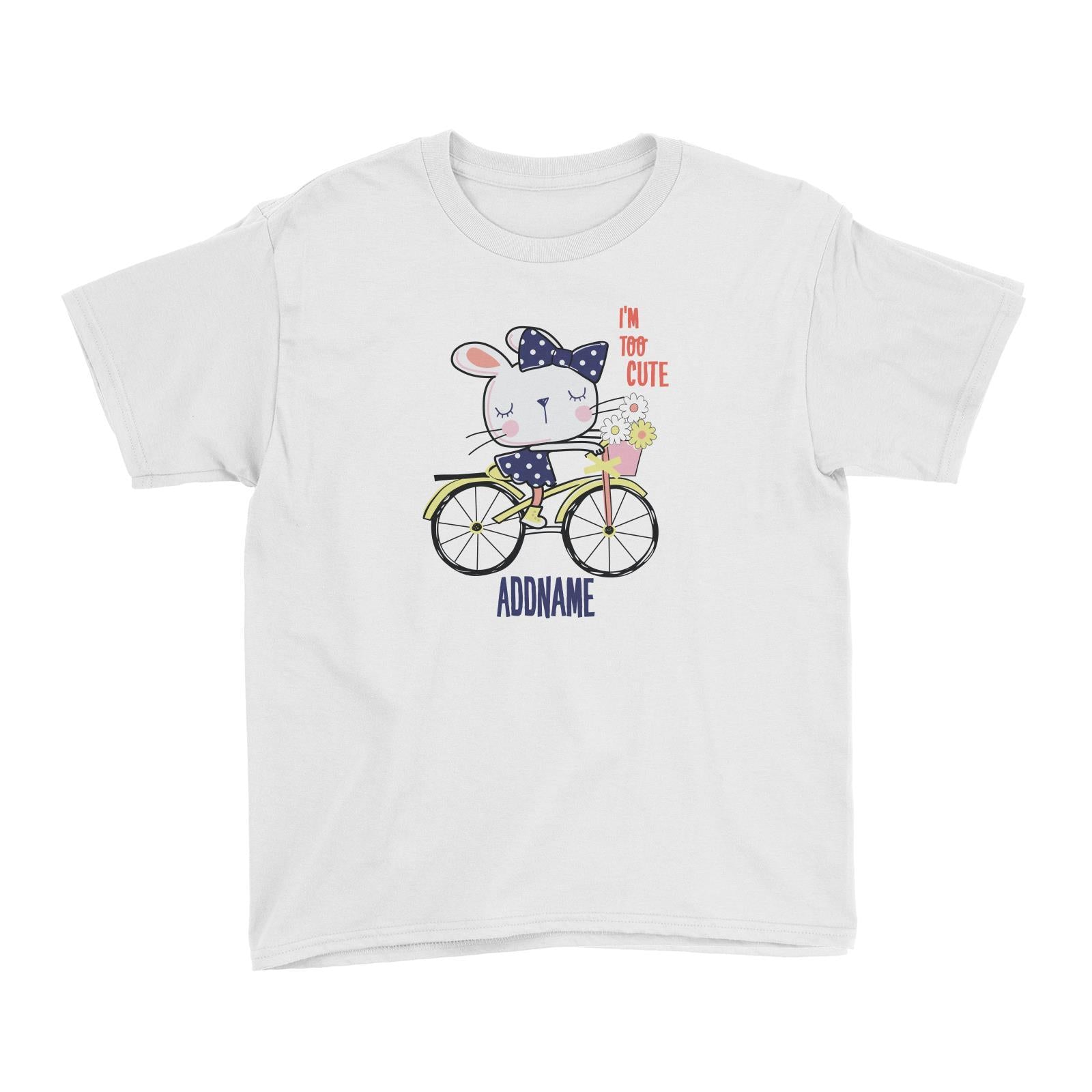 Cool Vibrant Series I'm Too Cute Bunny on Bicycle Addname Kid's T-Shirt