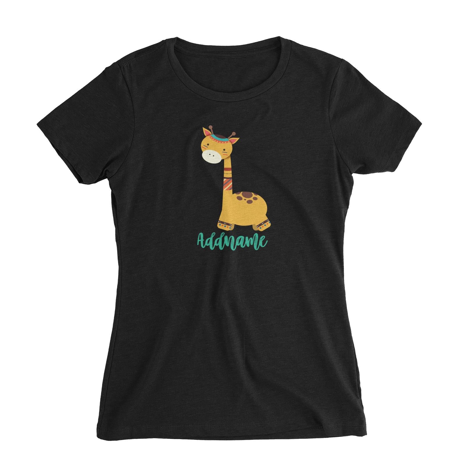 Animal Tribal Giraffe Addname Women's Slim Fit T-Shirt
