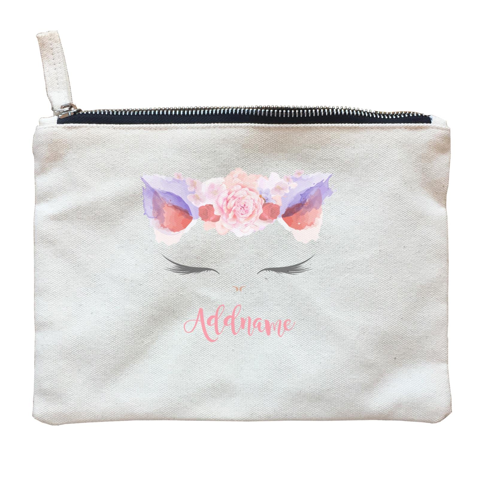 Pink and Red Roses Garland Cat Face Addname Zipper Pouch