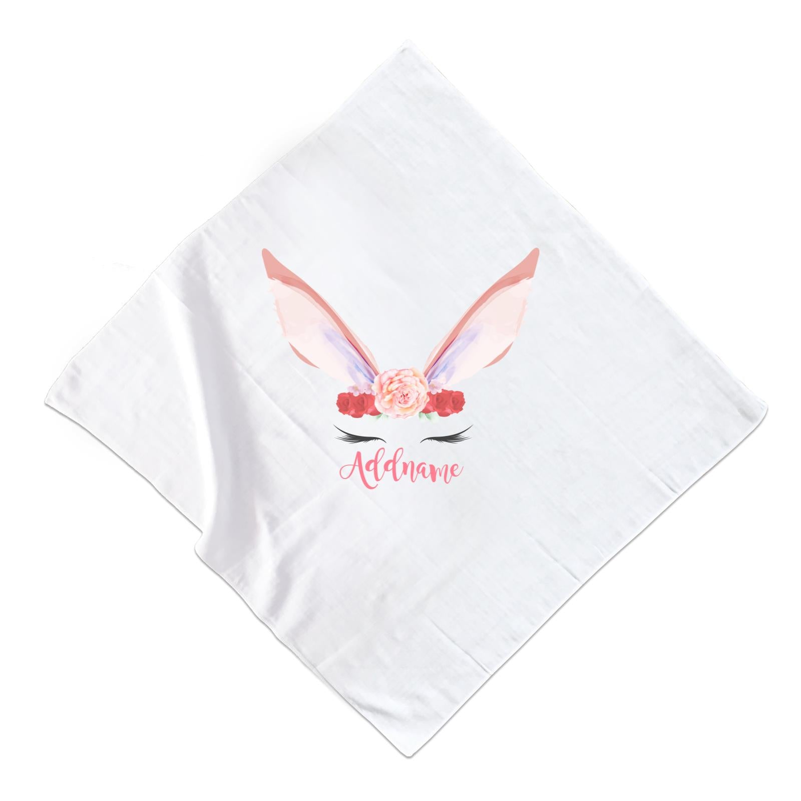 Pink and Red Roses Garland Bunny Face Addname Muslin  Square