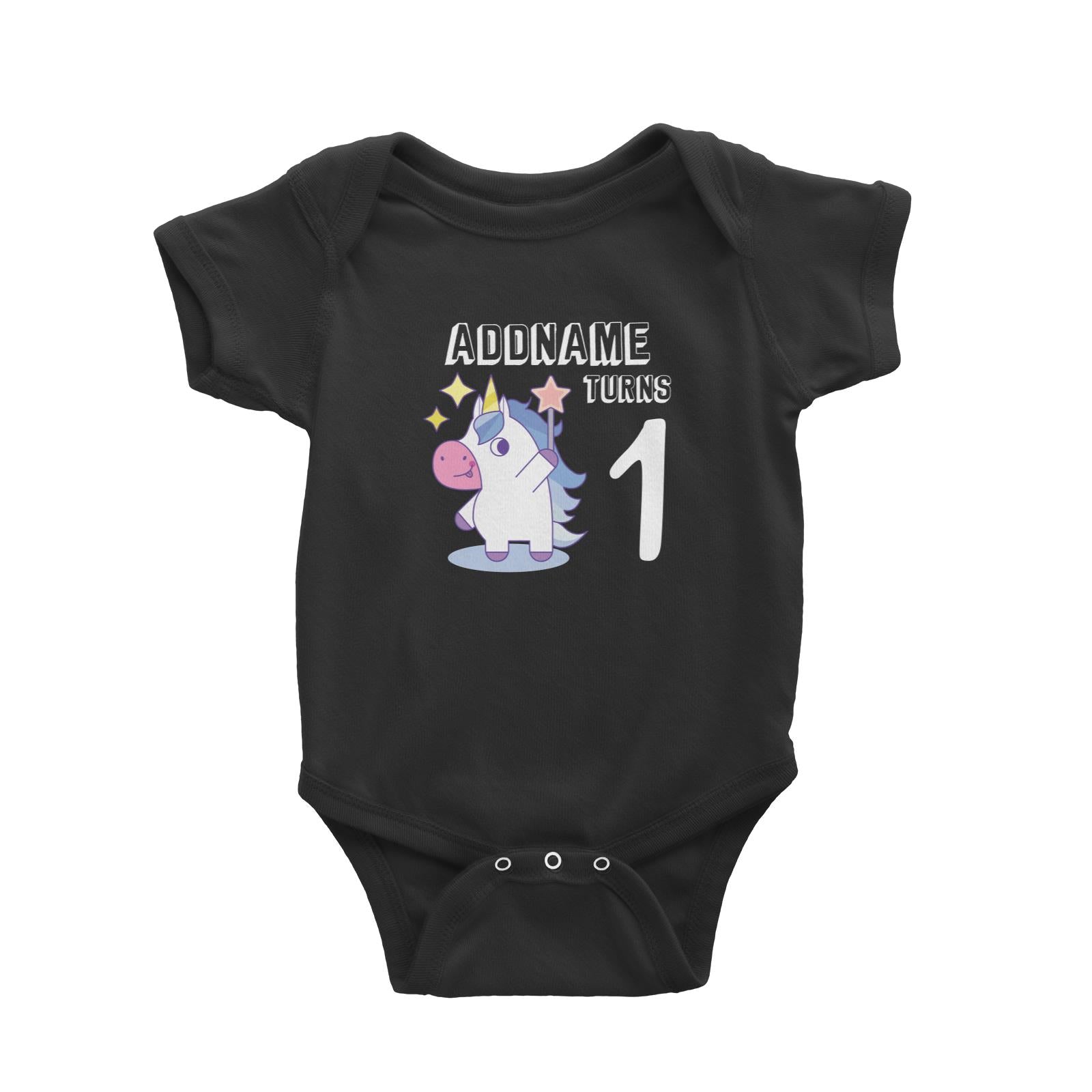 Birthday Unicorn Boy With Magic Wand Addname Turns 1 Baby Romper