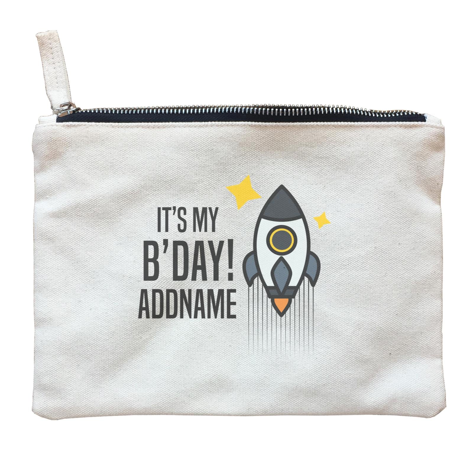Birthday Flying Rocket To Galaxy It's My B'day Addname Zipper Pouch