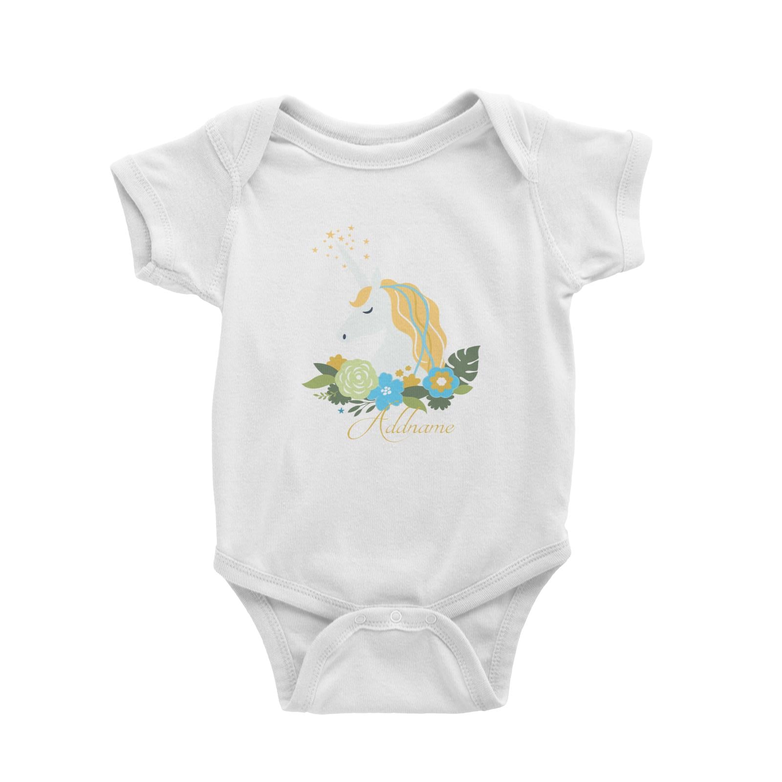 Yellow Unicorn Emblem White Baby Romper Personalizable Designs
