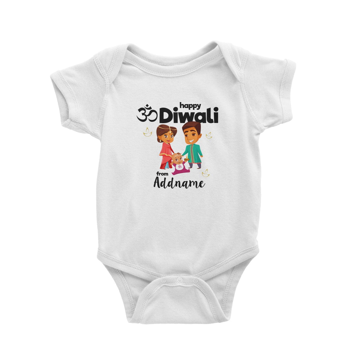 Cute Family Of Three OM Happy Diwali From Addname Baby Romper