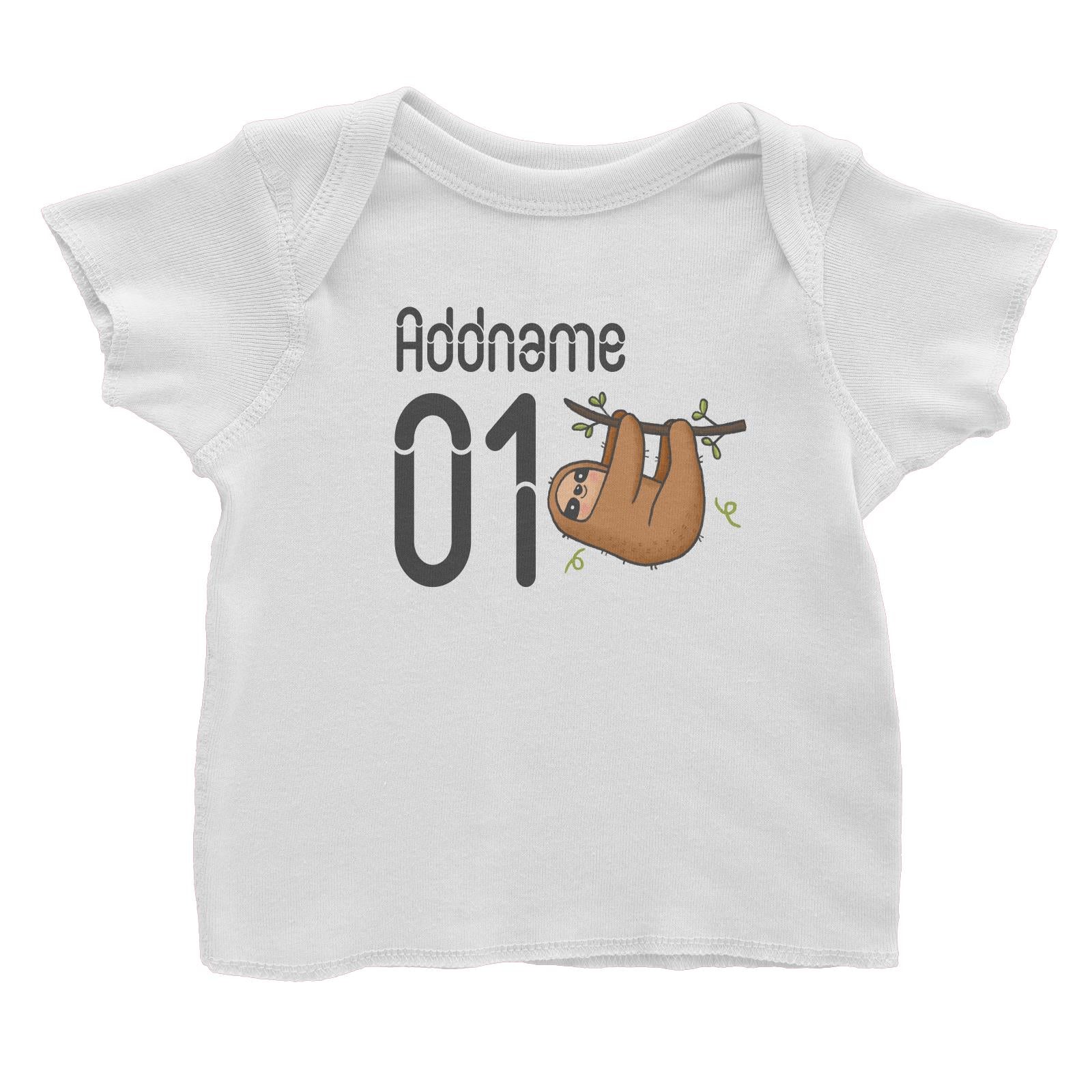 Name and Number Cute Hand Drawn Style Sloth Baby T-Shirt (FLASH DEAL)