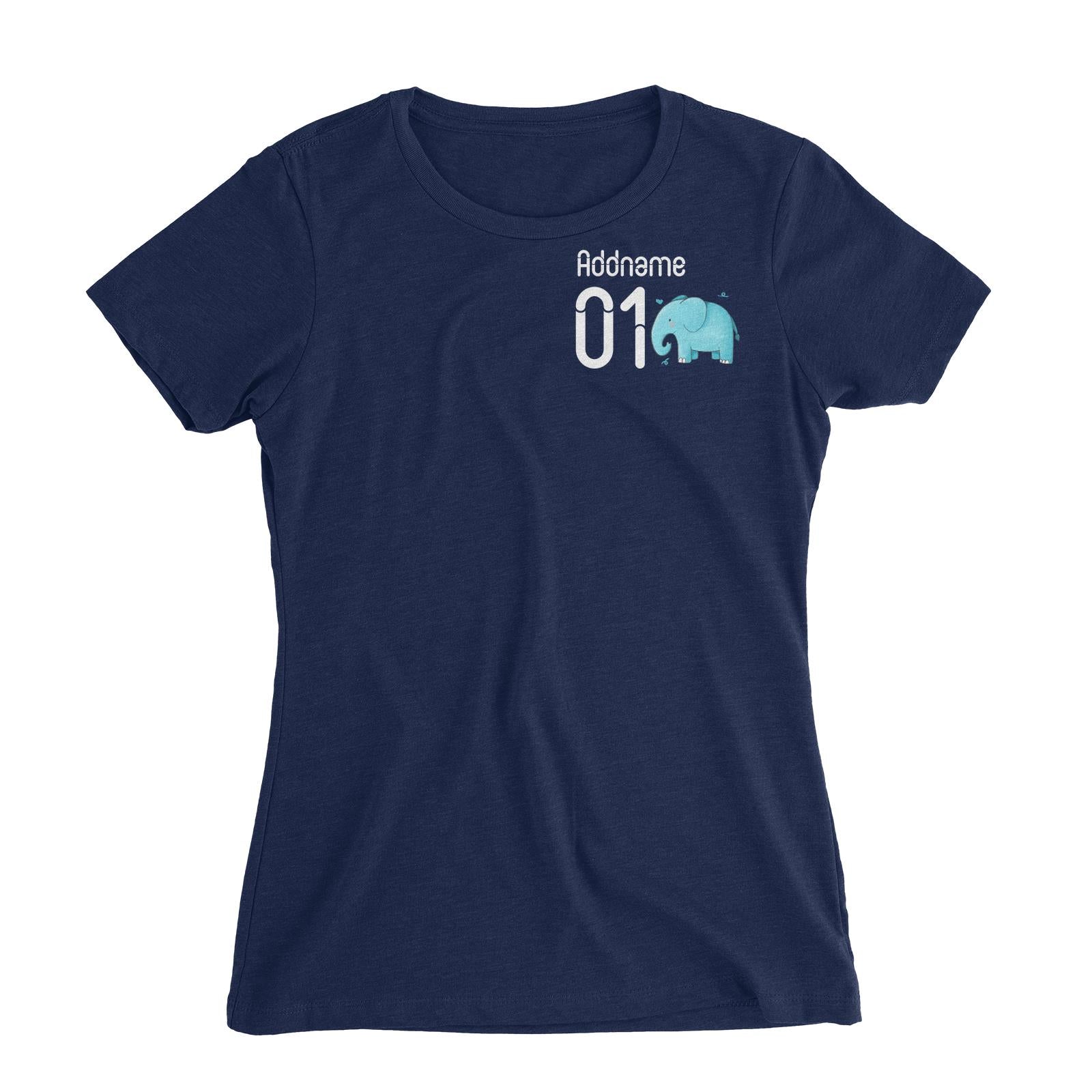 Pocket Name and Number Cute Hand Drawn Style Elephant Women's Slim Fit T-Shirt