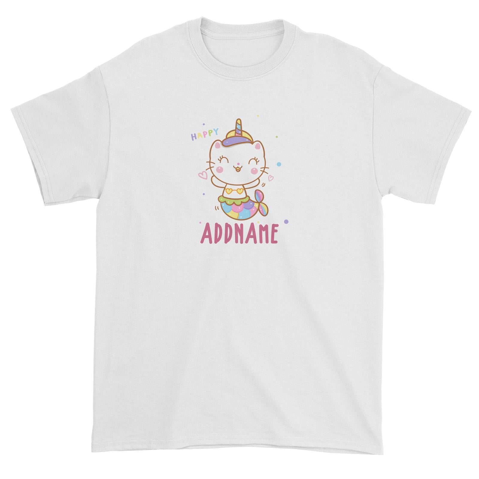 Unicorn And Princess Series Cute Happy Cat Mermaid Addname Unisex T-Shirt