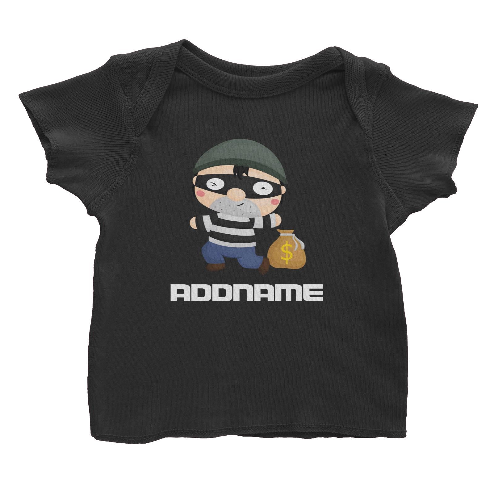 Birthday Police Thief Escaping With Bag Of Money Addname Baby T-Shirt