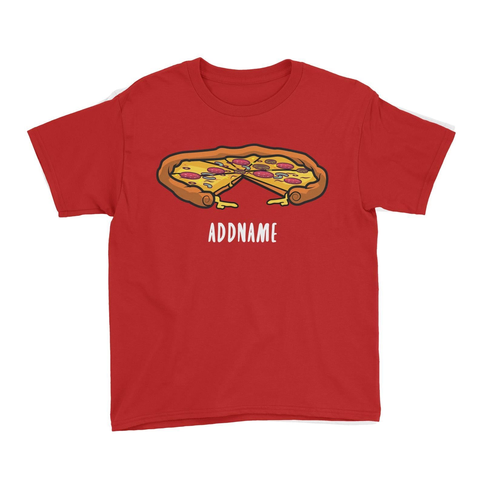 Fast Food Whole Pizza with A Slice Taken Out Addname Kid's T-Shirt  Matching Family Comic Cartoon Personalizable Designs