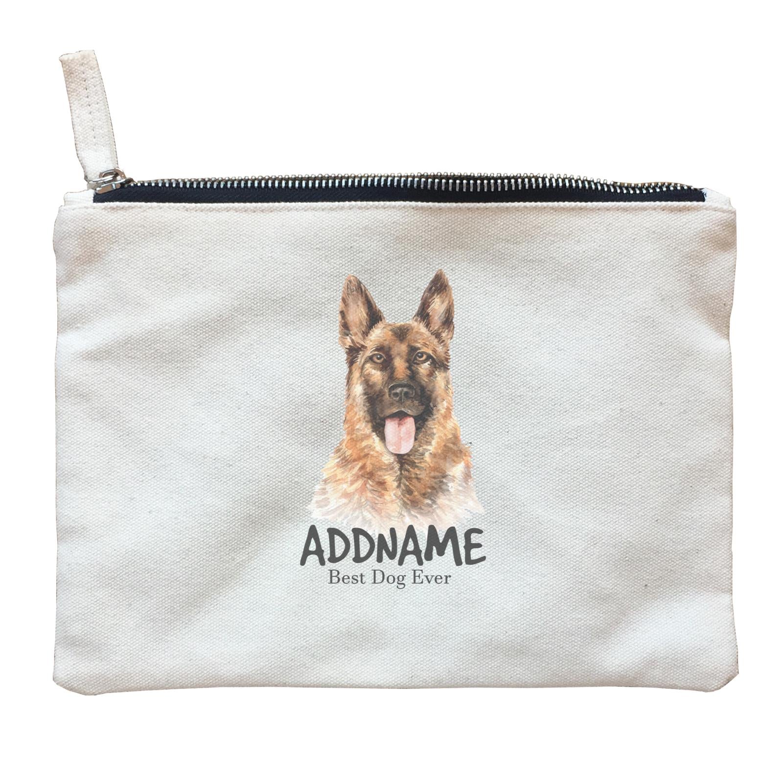 Watercolor Dog German Shepherd Smile Best Dog Ever Addname Zipper Pouch