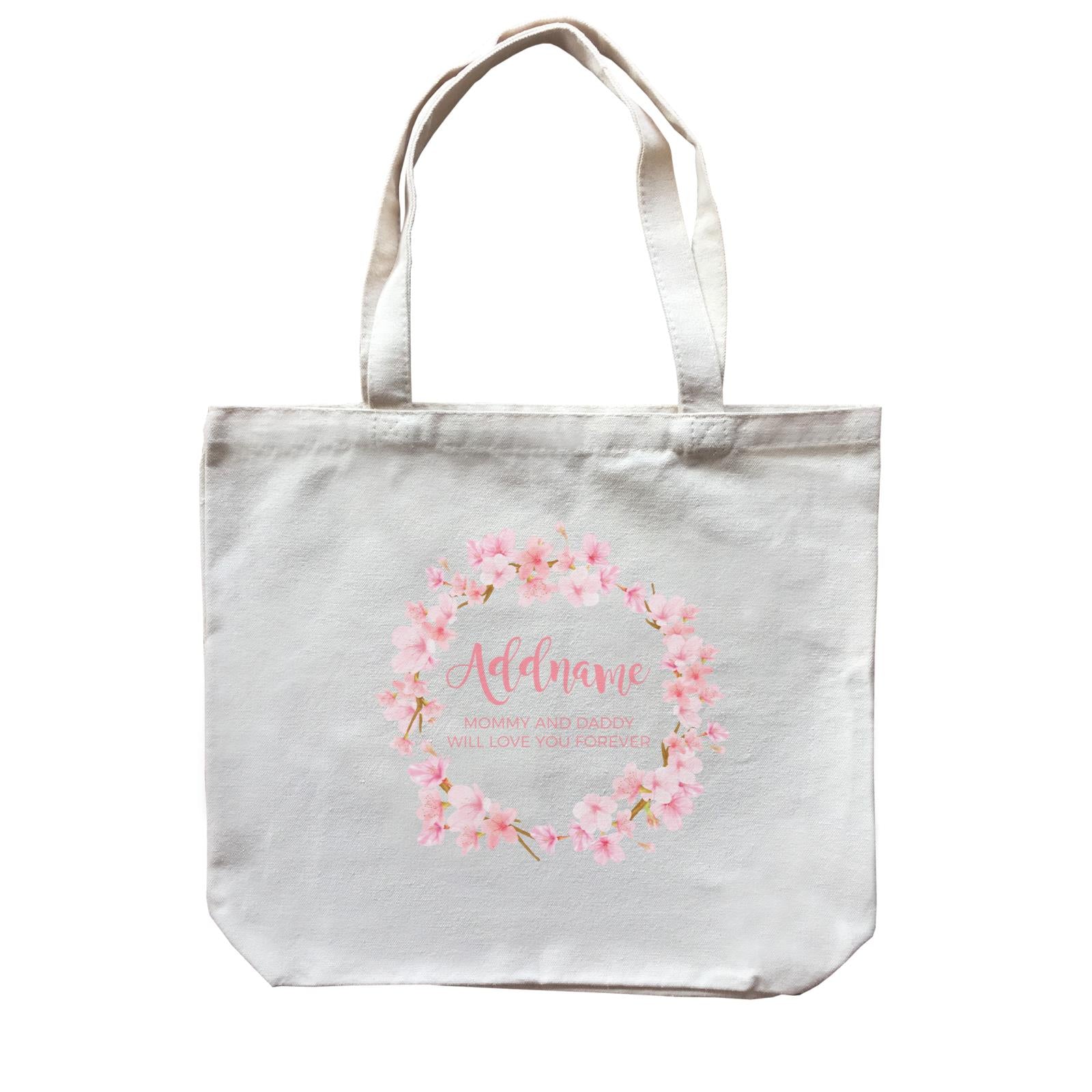 Pink Flower Garland Personalisable with Name and Text Canvas Bag