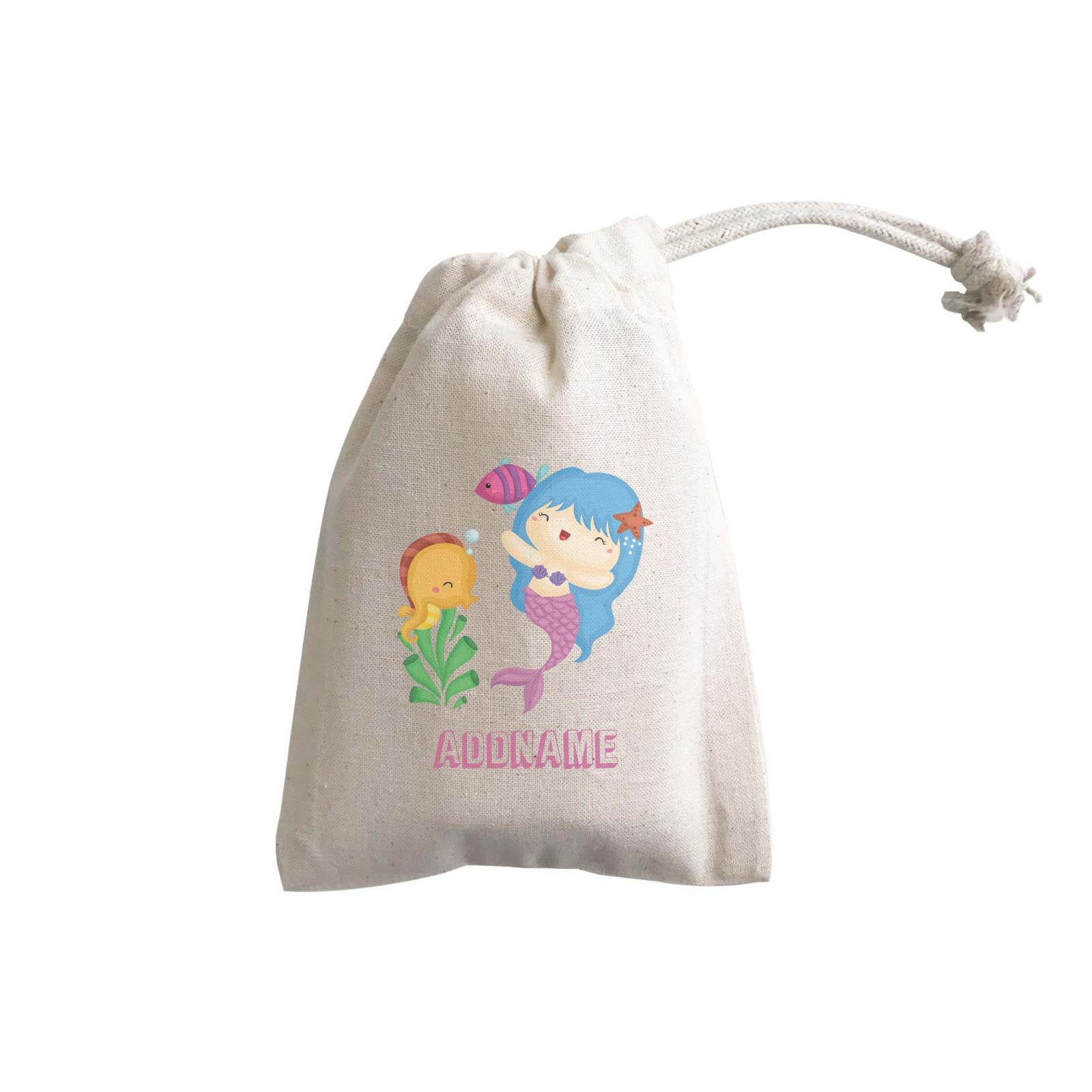 Birthday Mermaid Blue Hair Mermaid Playing With Seahorse Addname GP Gift Pouch
