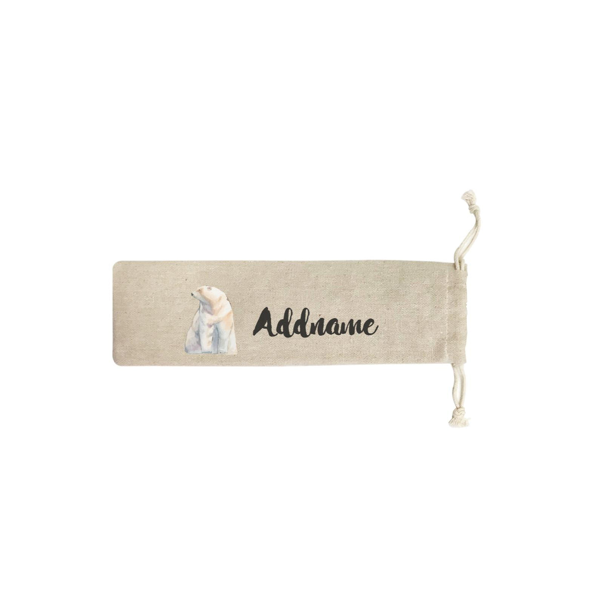 Watercolour Animal Sweet Polar Bear Standing Staring Left Addname SB Straw Pouch (No Straws included)