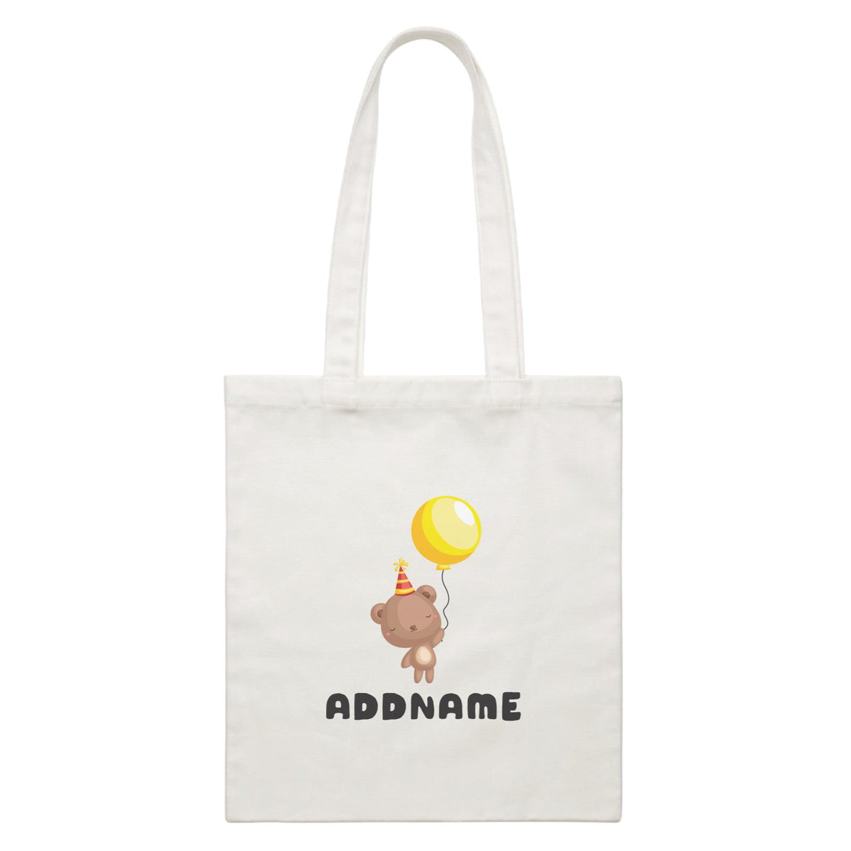 Birthday Friendly Animals Happy Bear Holding Balloon Addname White Canvas Bag