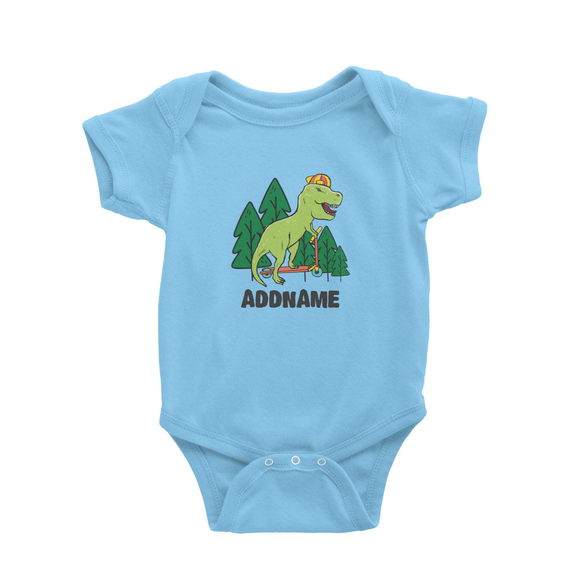 Super Cute Dinosaur Rides Scooter Into Woods Baby Romper
