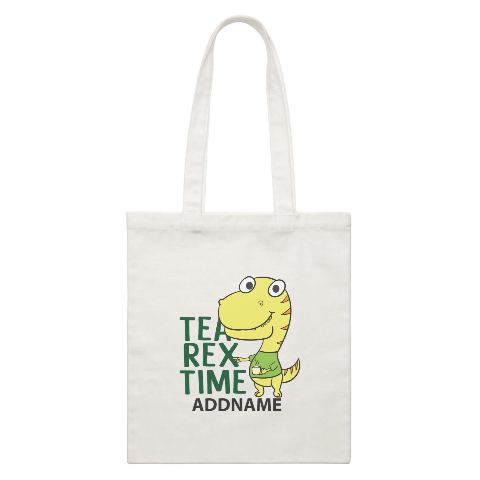 Cool Cute Dinosaur Tea Rex Time Addname White Canvas Bag